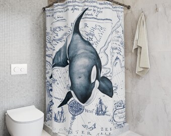 Orca Whale Vintage Blue Map