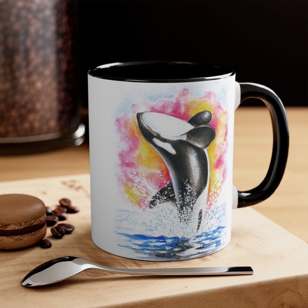SeaWorld Coffee Cup - Black and White Glitter Orca Whale