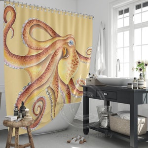 Sunny Octopus Watercolor Shower Curtains