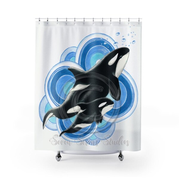 Orca Whales Blue II Shower Curtain