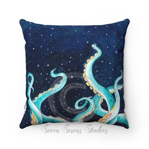 Octopus Tentacles Galaxy Watercolor Square Pillow