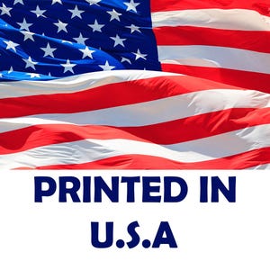 May include: A close-up of a waving American flag with red and white stripes and blue stars. The flag is printed with the text "PRINTED IN U.S.A."