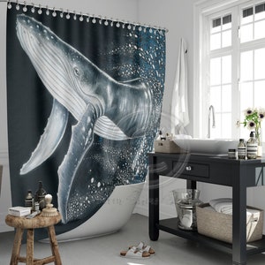 Humpback Whale II Blue Ink Art Shower Curtains