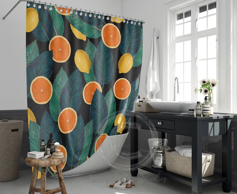 Oranges and Lemons Black Shower Curtain Etsy