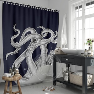 White Octopus Tentacles Kraken Shower Curtains