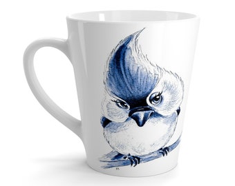 Cute Titmouse Bird Blue Latte Mug