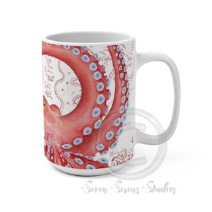 Red Octopus Vintage Map Aquarell Kunst Tasse 15oz