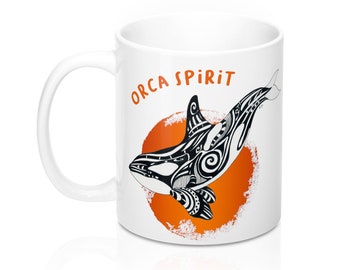 Orca Spirit Orange Tribal Ink Art Mug 11oz