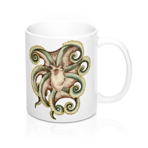 Green Octopus Nautical Watercolor Art Mug 11oz