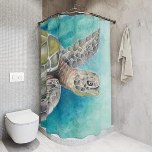Sea Turtle Shower Curtain: Coastal Beach Bathroom Decor