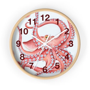 Red Octopus Tentacles Wall Clock