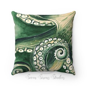 Green Octopus Tentacles Kraken Watercolor Square Pillow