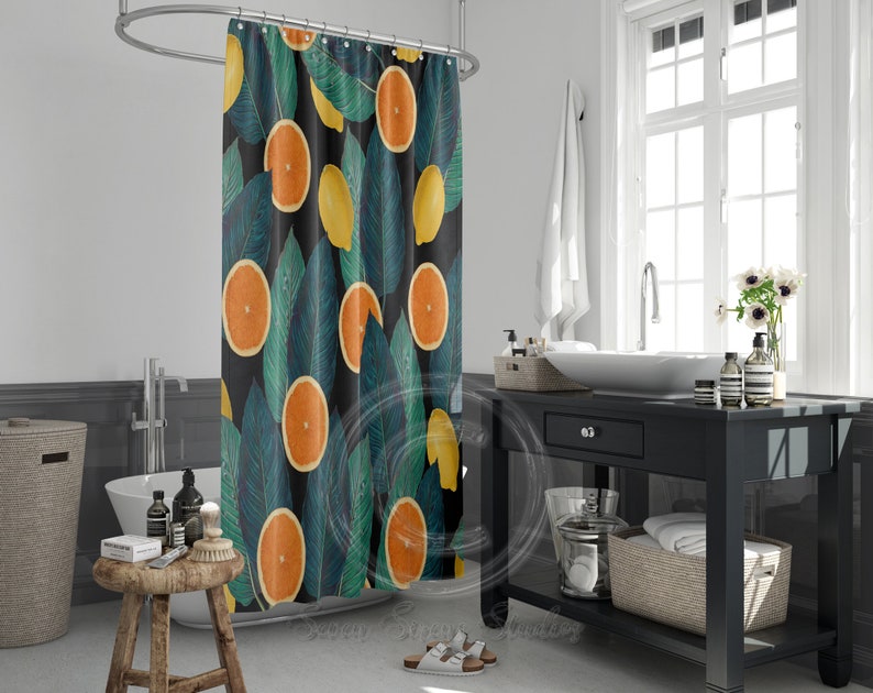 Oranges and Lemons Black Shower Curtain Etsy