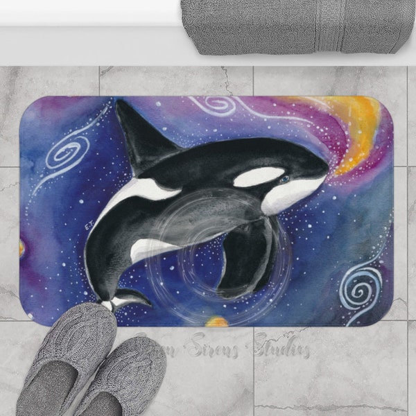 Orca whale Cosmic Galaxy Bath Mat