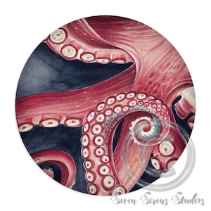 Dark Red Tentacles Octopus Kraken Nautical Marine Watercolor Aquatic Sea Life Mouse Pad
