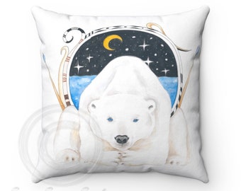 Polar Bear King Watercolor Square Pillow