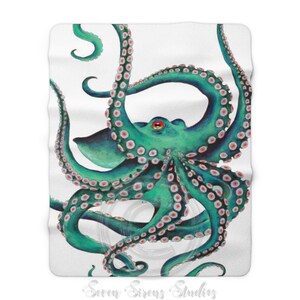 Teal Octopus Watercolor Sherpa Fleece Blanket