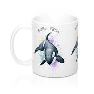 Born Free Orca Whale Rainbow Splash Ink Art Mug 11oz