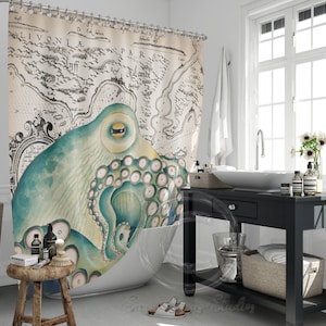 Green Octopus Vintage Chic Shower Curtain