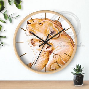 Lioness Mom and the Cub Love Ink Art Wall Clock