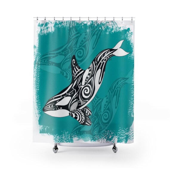 Orca Whale Tribal Teal Shower Curtains Etsy