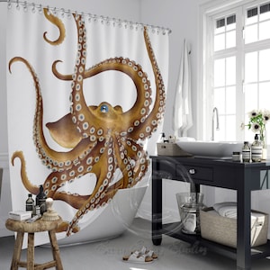 Watercolor Octopus Shower Curtain: Nautical Beach Decor