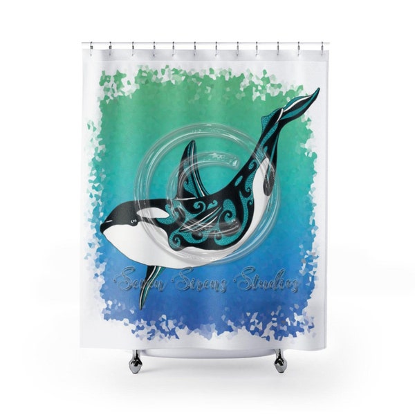 Orca Whale Whale Tribal Ink Art Shower Curtains