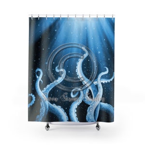 Octopus Tentacles Kraken Blue Cosmic Shower Curtains