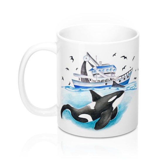 Orca and the Boat Watercolor Ink Art Mug 11oz - Etsy