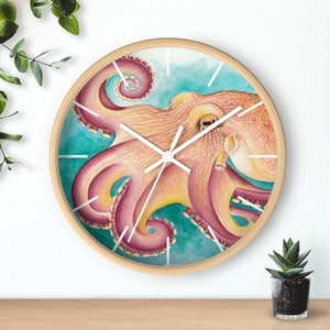 Seven Sirens Studios Coconut Octopus Watercolor Wall clock