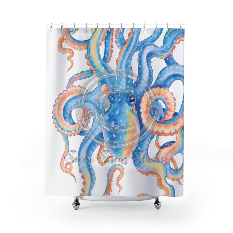 Blue Octopus Tentacles Watercolor Art Shower Curtains - Etsy