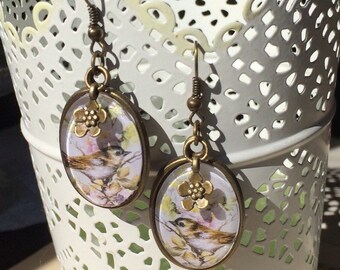 Earrings blackberries with bird