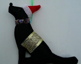 Handmade black felt Christmas sitting Labrador type dog hanging decoration, black lab