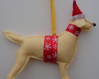 Handmade cream felt Christmas Yellow/Golden Labrador retriever dog hanging decoration
