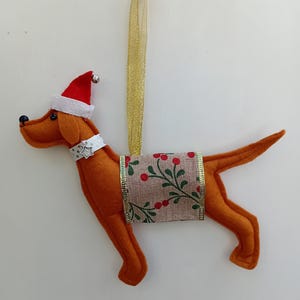 Handmade felt Christmas Vizsla type dog hanging decoration