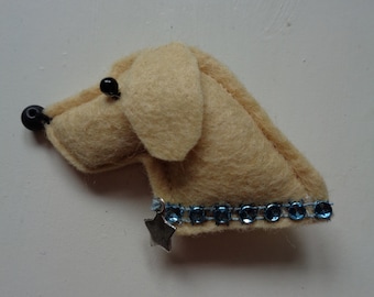 Handmade golden Labrador Retriever type dog felt brooch, Yellow Lab