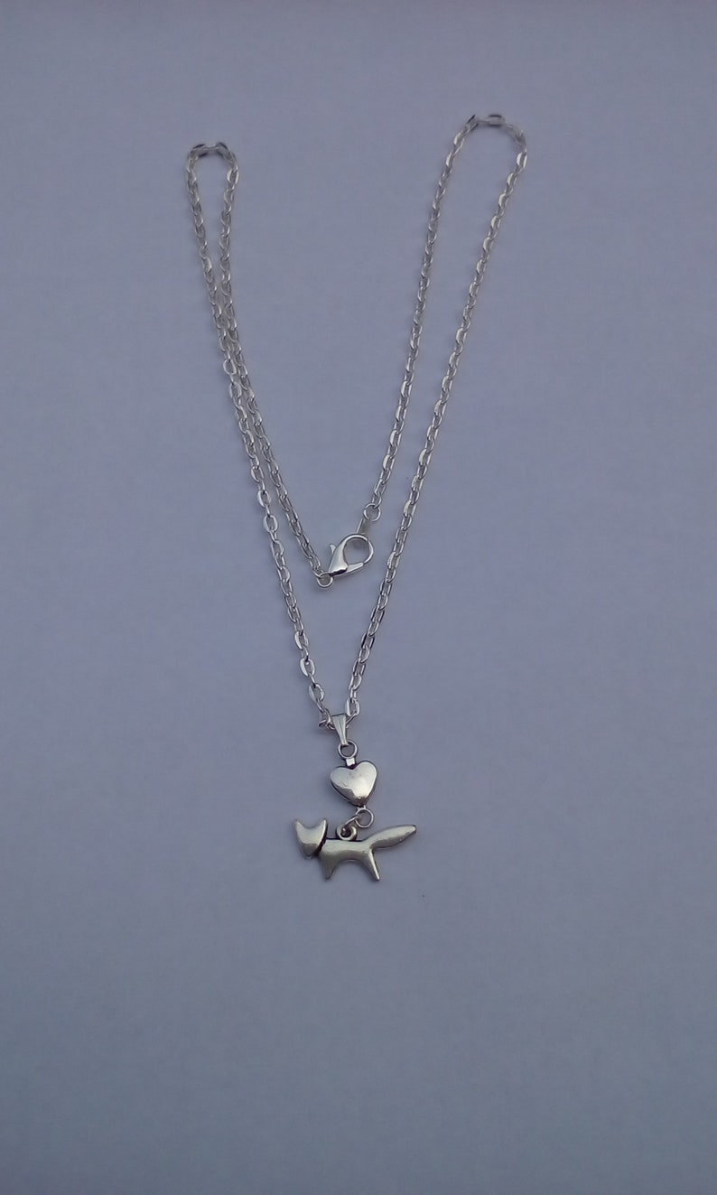 pendant Silver plated metal chain necklace with metal Fox charm
