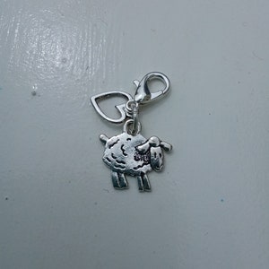 Silver metal coloured cute sheep, lamb charm clip on lobster clasp, charm bracelets, zip pull