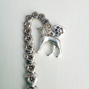 Silver metal coloured Greyhound/Lurcher/Whippet type dog, love my dog charm Bookmark image 3