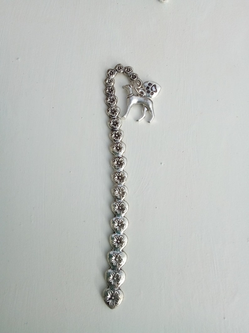 Silver metal coloured Greyhound/Lurcher/Whippet type dog, love my dog charm Bookmark image 2