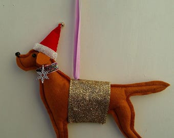 Handmade red fox felt Christmas Labrador retriever dog hanging decoration, golden Labrador