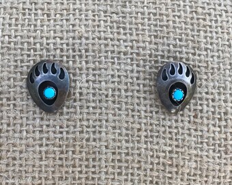 1970's Bear Claw Sleeping Beauty Sterling Silver Post Stud Earrings, 2g