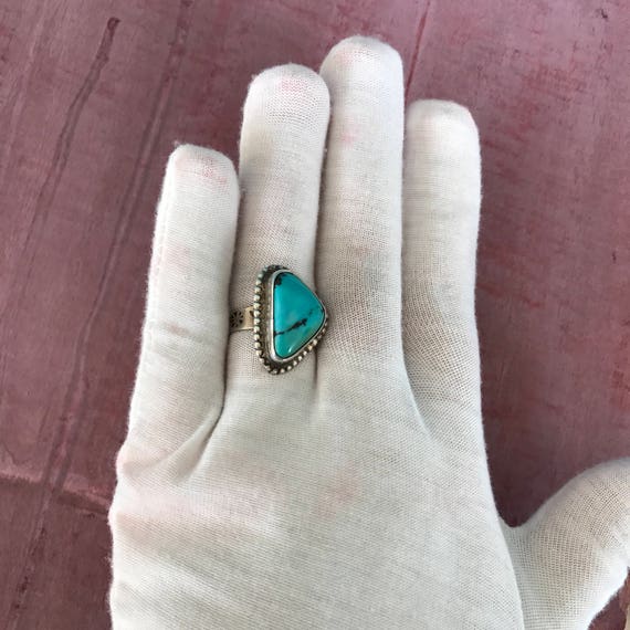 Size 9 Navajo Turquoise Sterling Silver Handmade … - image 2