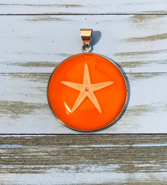 Sterling Silver 925 Orange Starfish Pendant