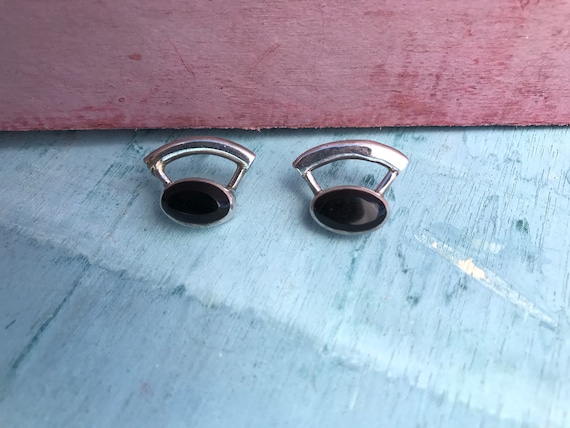 Mexico Onyx Sterling Silver Post Stud Earrings, 9… - image 1