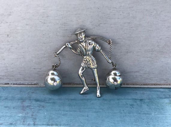 MEXICO Water Boy Sterling Silver 925 Brooch Pin o… - image 1