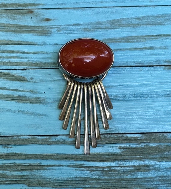 Sterling Silver Red Stone Brooch - image 4
