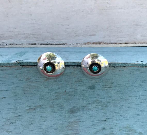 Zuni Turquoise Sterling Silver Post Stud Shadowbo… - image 1