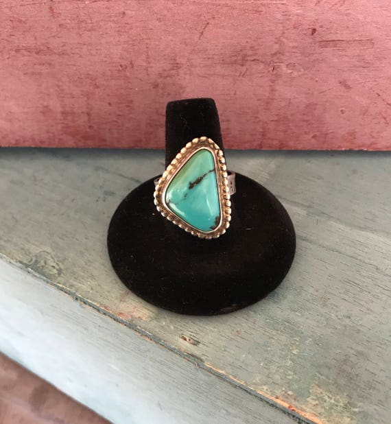 Size 9 Navajo Turquoise Sterling Silver Handmade … - image 1