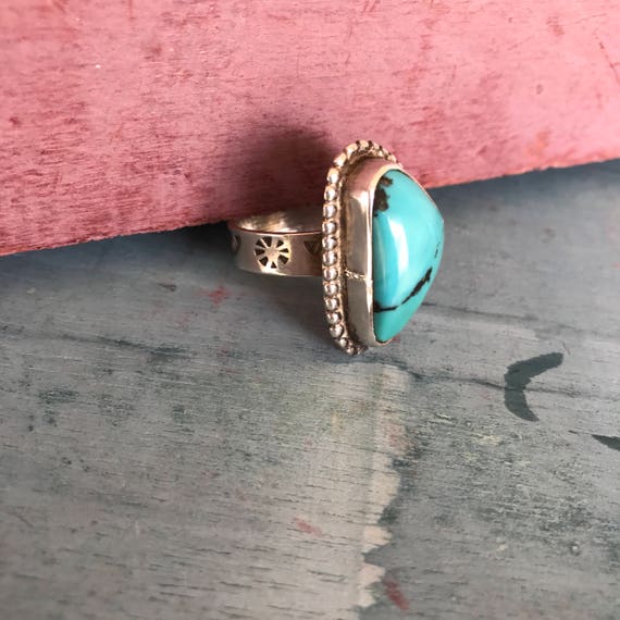 Size 9 Navajo Turquoise Sterling Silver Handmade … - image 4